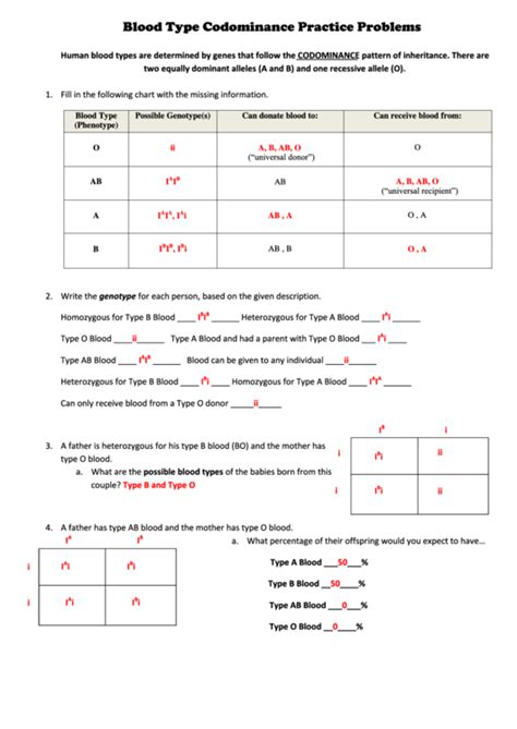 codominance worksheet blood types answer key pdf